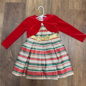 Elegant Red and Gold Striped Kids Dress with Bolero
